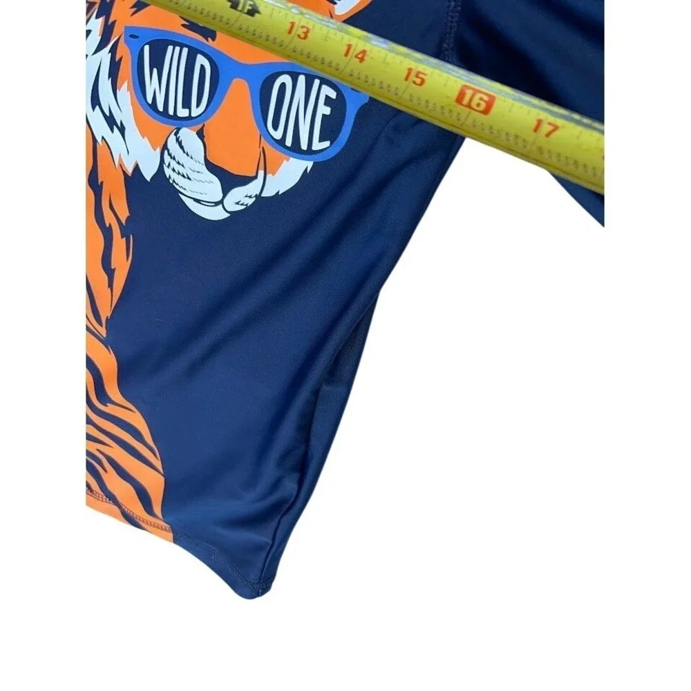 Wonder Nation Boys Navy Blue Tiger‎ Wild One Long Sleeve Rash Guard XL 14-16